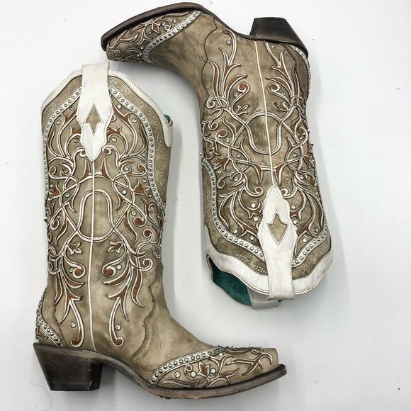 Corral Womens Overlay & Embroidered & Studs & Crystals Boots Size 7 M - Picture 11 of 14